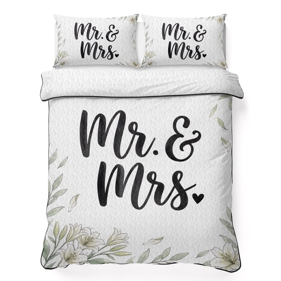 Mr 3 Piece Quilt Bedding Set with 2 Pillow Shams, Mrs Lightweight Bedspread Coverlet, Soft Breathable All Season Quilt, 96 x 106 Inch