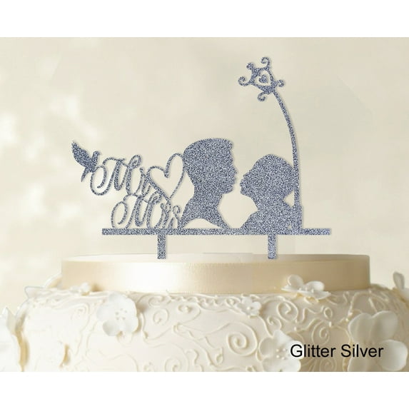 """Mr And Mrs"" Couple Cake Topper With Bird And Heart Cake Toppers Cake Decorations Color Option Available 6""-7"" Inches Wide"