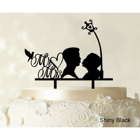 """Mr And Mrs"" Couple Cake Topper With Bird And Heart Cake Toppers Cake Decorations Color Option Available 6""-7"" Inches Wide"