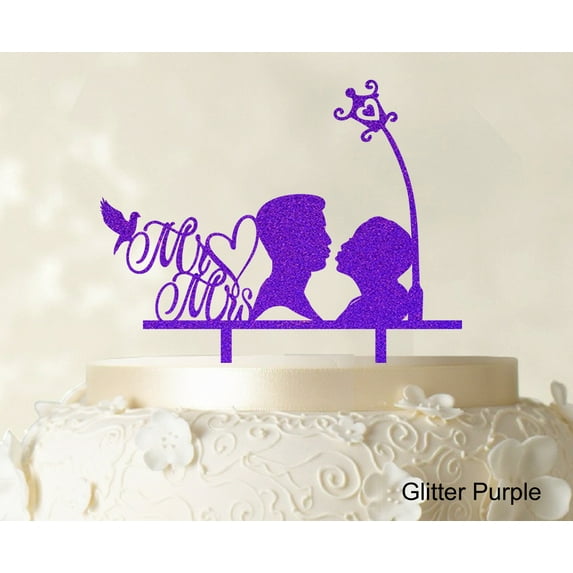 """Mr And Mrs"" Couple Cake Topper With Bird And Heart Cake Toppers Cake Decorations Color Option Available 6""-7"" Inches Wide"