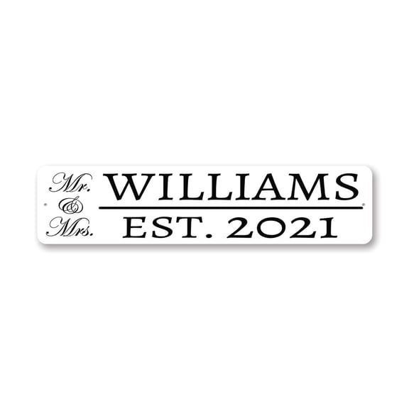 Mr And Mrs Est Date Aluminum Metal Decor Sign - 4x18 inches