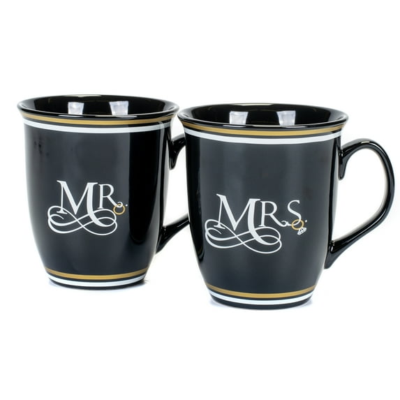 Mr And Mrs Happily Ever After Black 16 Ounce Ceramic Stoneware Coffee Mug Set