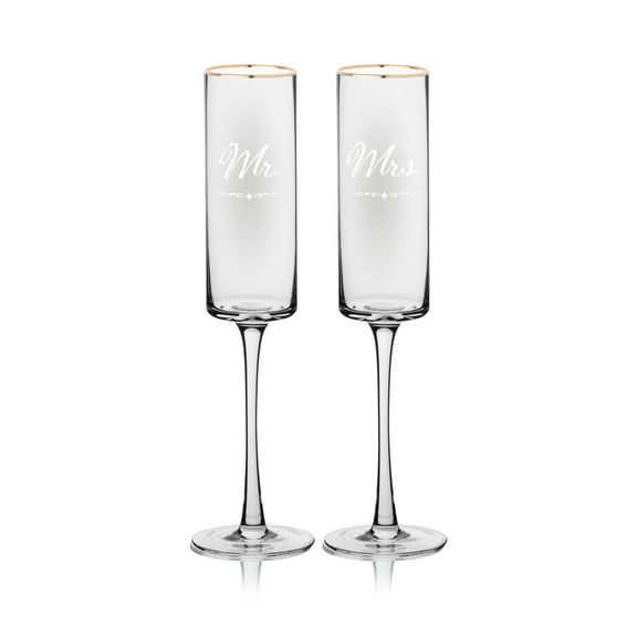 Mr. And Mrs. Non-Personalized Gold Rim Chpn. Flute - Set of 2