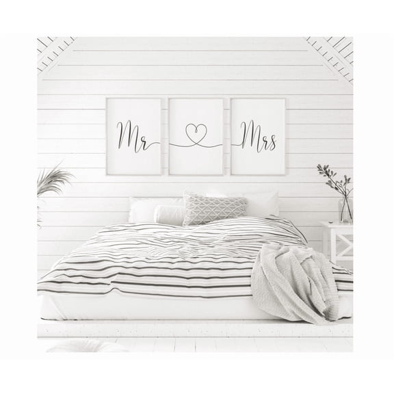 Mr And Mrs Romantic Quote Above Bed Art Couples Decor Home Decor Office Wall Art Set 3