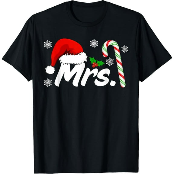Mr And Mrs Santa Hat Couples Matching Christmas His And Her T-Shirt