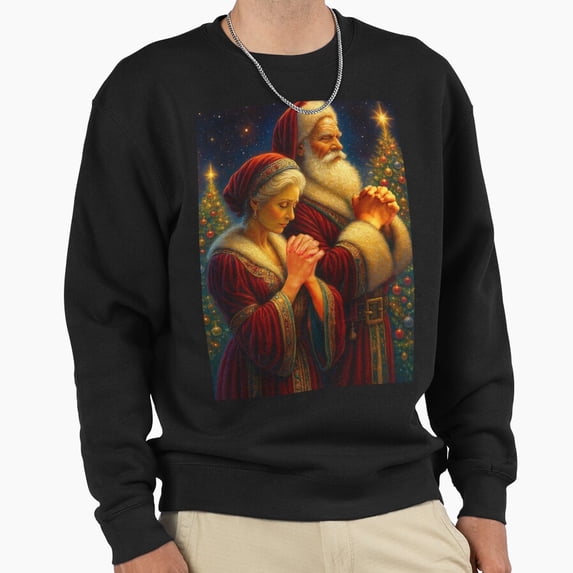 Mr And Mrs St. Nick Claus Praying Religious Xmas Graphic Unisex Sweatshirt Retro Vintage G11811, Up to Size 5XL