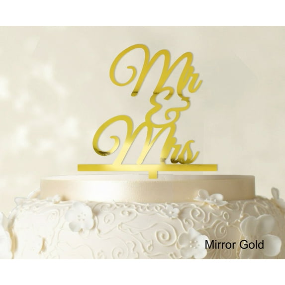 "Mr And Mrs Wedding Cake Topper Mirror Cake TopperColor Option Available 4""-5"" Inches Wide"