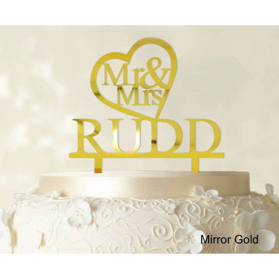 """Mr And Mrs"" Wedding Cake Topper Personalized Mirror Gold Cake Topper Cake Decorations Color Option Available 5""-7"" Inches Wide"