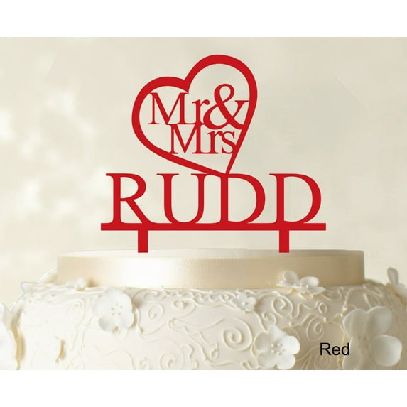 """Mr And Mrs"" Wedding Cake Topper Personalized Red Cake Topper Cake Decorations Color Option Available 5""-7"" Inches Wide"
