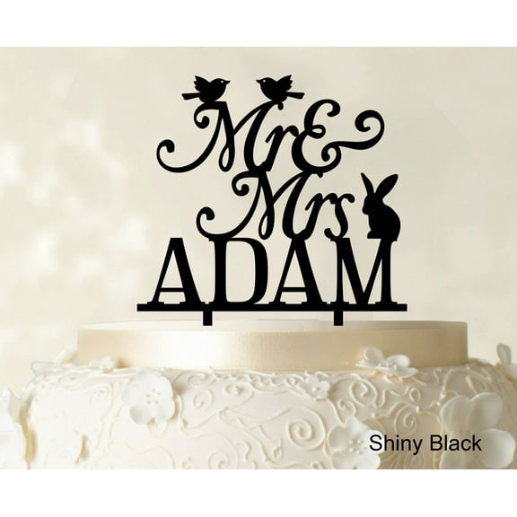 """Mr And Mrs"" Wedding Custom Cake Topper With Birds And Rabbit Elegant Color Option Available 6""-7"" Inches Wide"