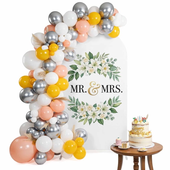 Mr Arch Backdrop Cover 4FT Mrs Spandex Fitted Arch Covers Stretchy Backdrop Decoration for Wedding Birthday Graduation Party