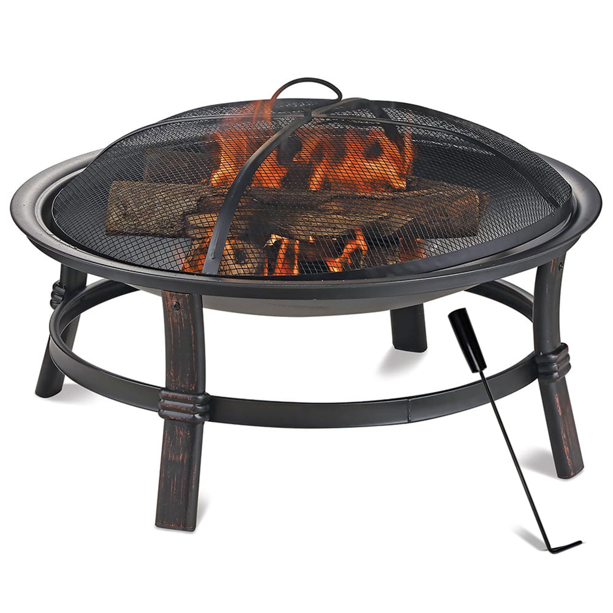 29-Inch Black Metal Wood Burning Fire Pit with Mesh Screen