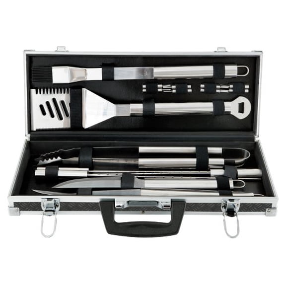 Mr. Bar-B-Q 18-Piece BBQ Tool Set, Black Aluminum Tire-Track Case