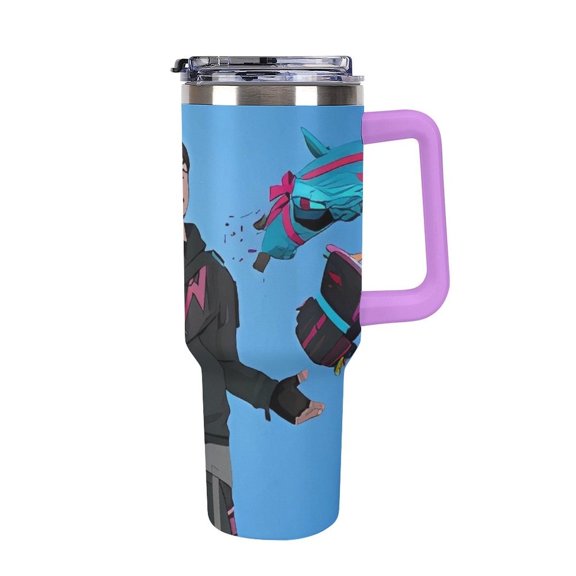 Mr Bea-st 40 Oz Car Cup Stainless Steel Tumbler with Handle, Lid, And Straw, Reusable Large Capacity Car Cup