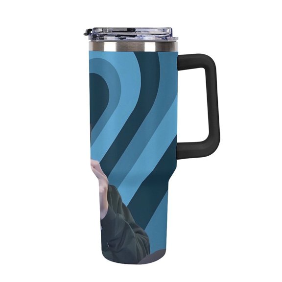 Mr Bea-st 40 Oz Car Cup Stainless Steel Tumbler with Handle, Lid, And Straw, Reusable Large Capacity Car Cup