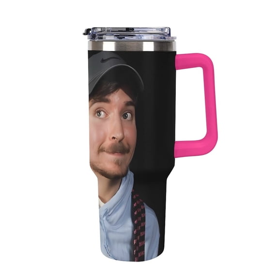 Mr Bea-st 40 Oz Car Cup Stainless Steel Tumbler with Handle, Lid, And Straw, Reusable Large Capacity Car Cup