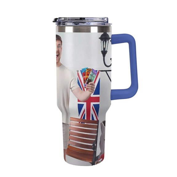 Mr Bea-st 40 Oz Car Cup Stainless Steel Tumbler with Handle, Lid, And Straw, Reusable Large Capacity Car Cup