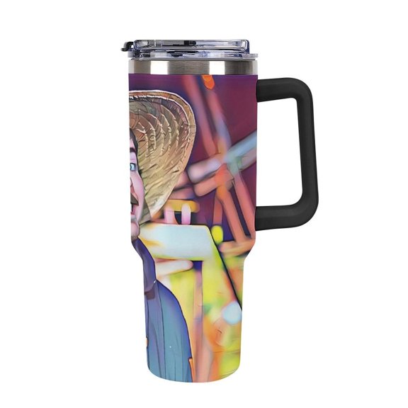 Mr Bea-st 40 Oz Car Cup Stainless Steel Tumbler with Handle, Lid, And Straw, Reusable Large Capacity Car Cup