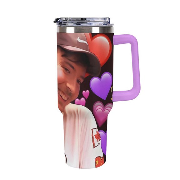 Mr Bea-st 40 Oz Car Cup Stainless Steel Tumbler with Handle, Lid, And Straw, Reusable Large Capacity Car Cup