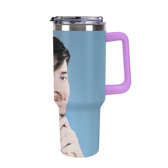 Mr Bea-st 40 Oz Car Cup Stainless Steel Tumbler with Handle, Lid, And Straw, Reusable Large Capacity Car Cup