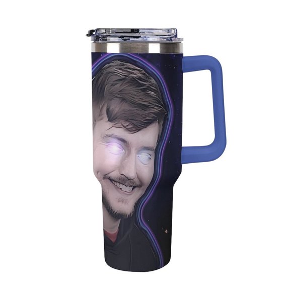 Mr Bea-st 40 Oz Car Cup Stainless Steel Tumbler with Handle, Lid, And Straw, Reusable Large Capacity Car Cup