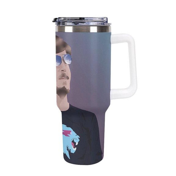 Mr Bea-st 40 Oz Car Cup Stainless Steel Tumbler with Handle, Lid, And Straw, Reusable Large Capacity Car Cup