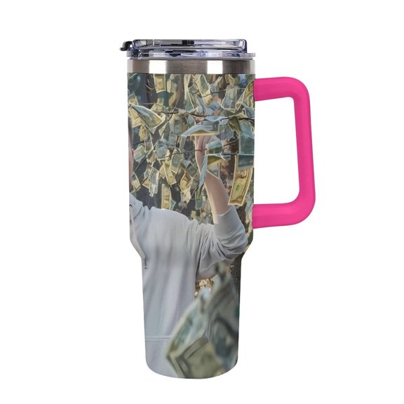 Mr Bea-st 40 Oz Car Cup Stainless Steel Tumbler with Handle, Lid, And Straw, Reusable Large Capacity Car Cup