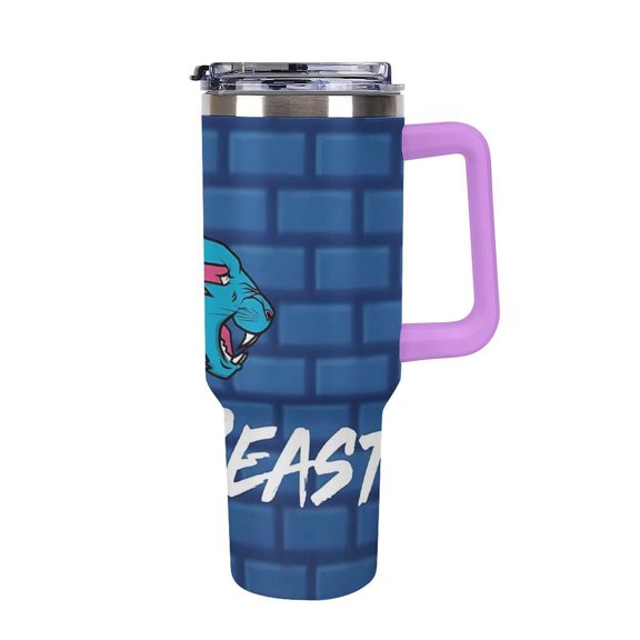 Mr Bea-st 40 Oz Car Cup Stainless Steel Tumbler with Handle, Lid, And Straw, Reusable Large Capacity Car Cup