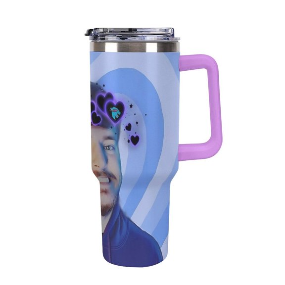 Mr Bea-st 40 Oz Car Cup Stainless Steel Tumbler with Handle, Lid, And Straw, Reusable Large Capacity Car Cup