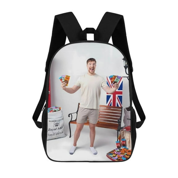 Mr-Beast Backpack, Bookbag with Adjustable Shoulder Straps And Large Zip Compartment, Unisex Travel Bags 17 Inch