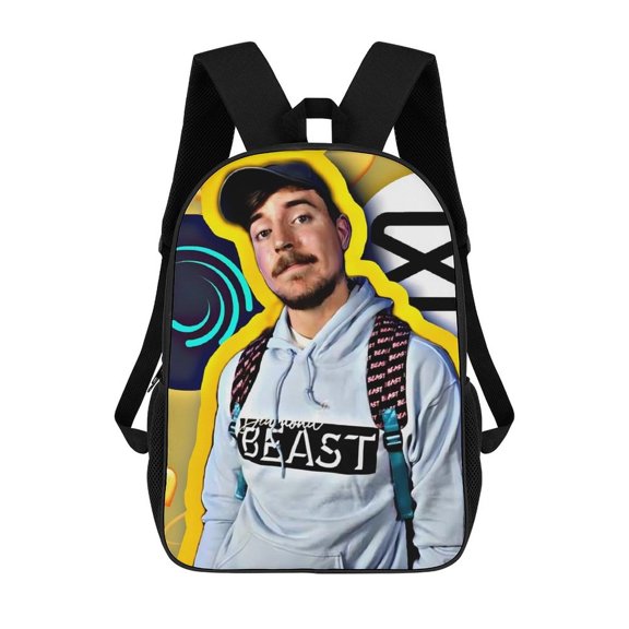 Mr-Beast Backpack, Bookbag with Adjustable Shoulder Straps And Large Zip Compartment, Unisex Travel Bags 17 Inch