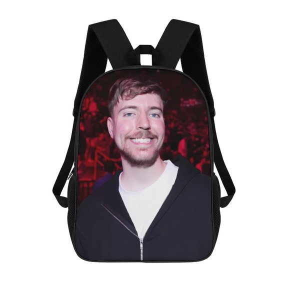 Mr-Beast Backpack, Bookbag with Adjustable Shoulder Straps And Large Zip Compartment, Unisex Travel Bags 17 Inch