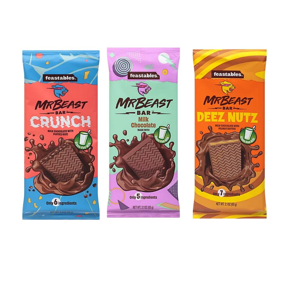 Mr Beast Chocolate Bars NEW Deez Nuts Butter, New and Milk Chocolate (3 pack)