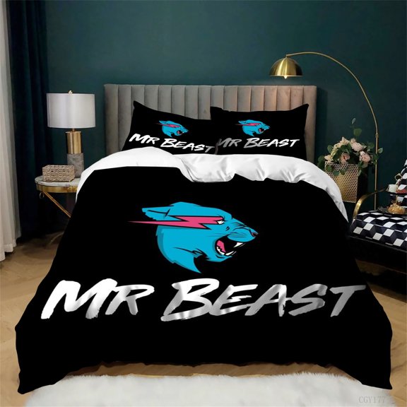 Mr Beast Duvet Cover Set 3 Pieces Lightning Cat Bedding Set Twin Soft Lightweight Quilt Cover with Zipper Closure