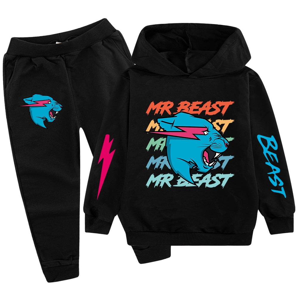 Mr Beast Lightning Cat Youth Pullover Hoodie and Sweatpants Suit for