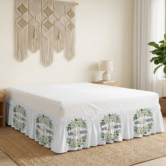Mr Bed Skirt Bed Skirts Queen Size 16 Inch Drop, Mrs Wrap Around Dust Ruffle Bedskirt with Adjustable Elastic Belt for Queen Size Beds