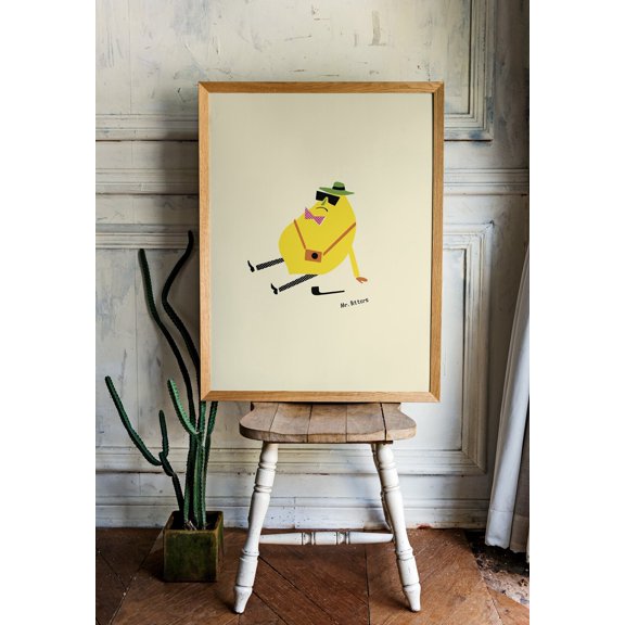 Mr Bitters Grumpy Lemon Illustration Kitchen Art, Stretched Canvas 16x20in