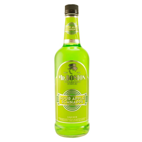 Mr. Boston Sour Apple Schnapps Liqueur, 750ml, 15% Alcohol, Cocktail Mixers