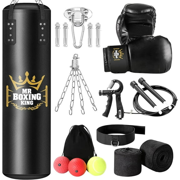 Mr Boxing King Punching Bag Set for Adults 4ft Heavy Boxing Bag Set 80 Lb Capacity, Unfilled Training Bag for Home Gym Set Kickboxing MMA Karate Martial Arts