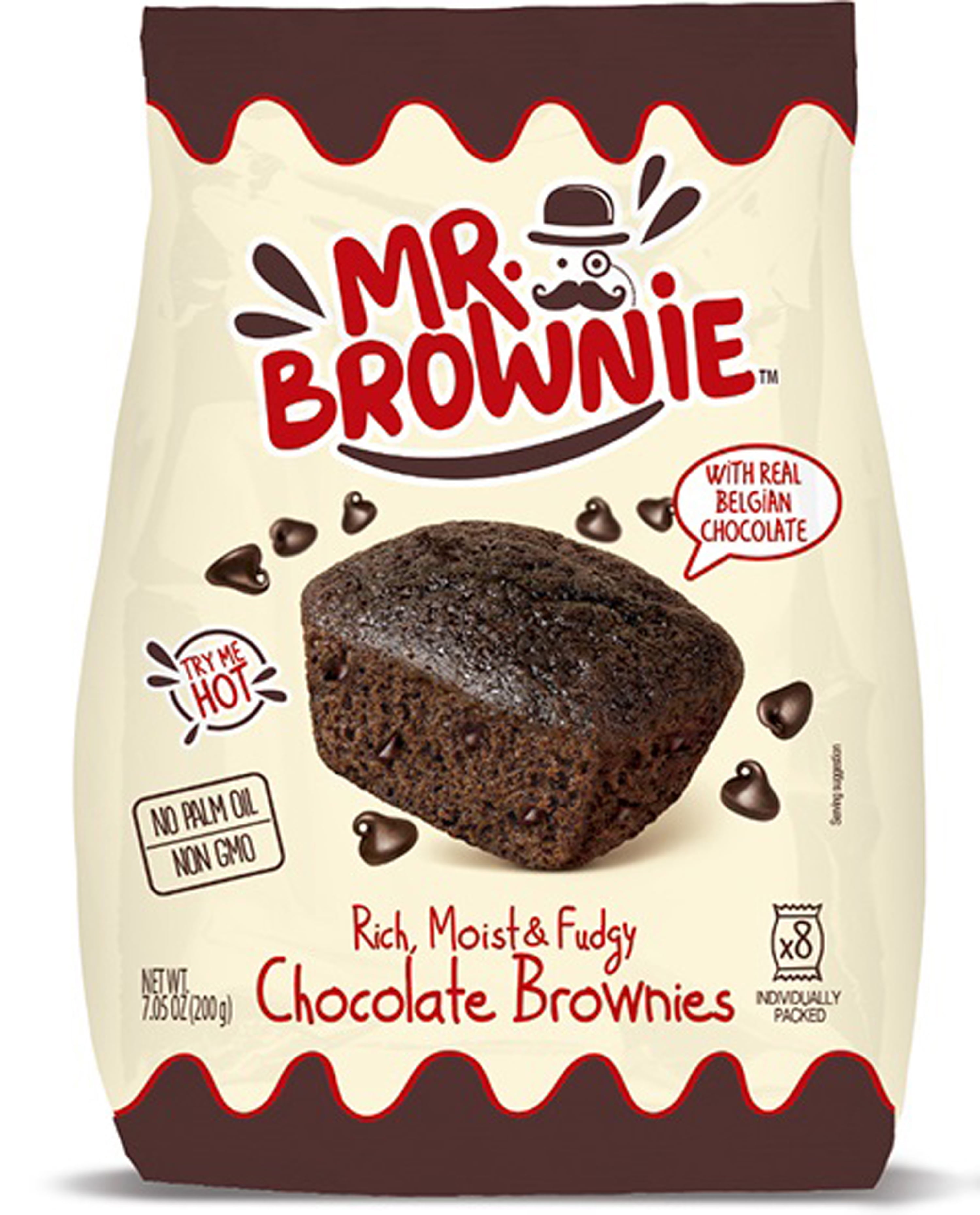 Mr. Brownie Chocolate, with real Belgian Chocolate, 8 count /.88oz.  Net Wt. 7.05oz (200g)