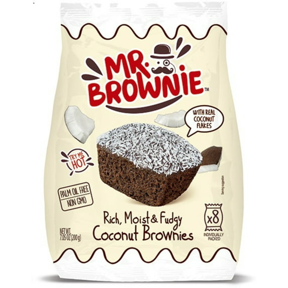 Mr. Brownie, Baked, Coconut Brownies, 8 Count/.88oz Net Wt. 7.05oz (200g)