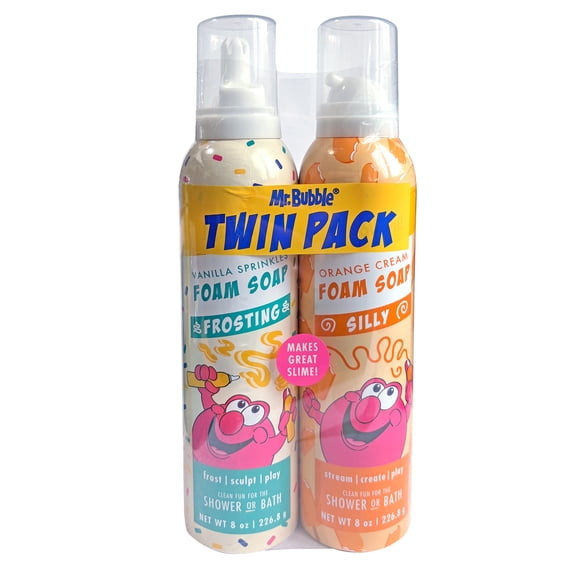 Mr. Bubble Foam Soap Twin Pack with Frosting & Nozzles, Rotating Sensory Colors & Scents, 16 oz