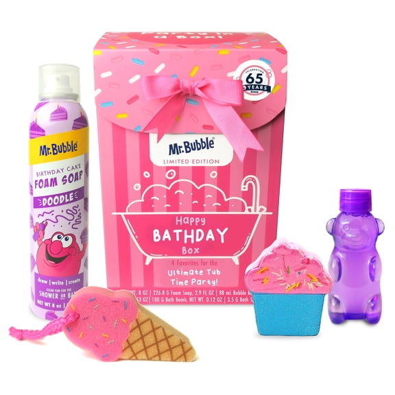 Mr. Bubble Happy Bathday Box, Birthday Bath Gift Set, 4-Piece Set