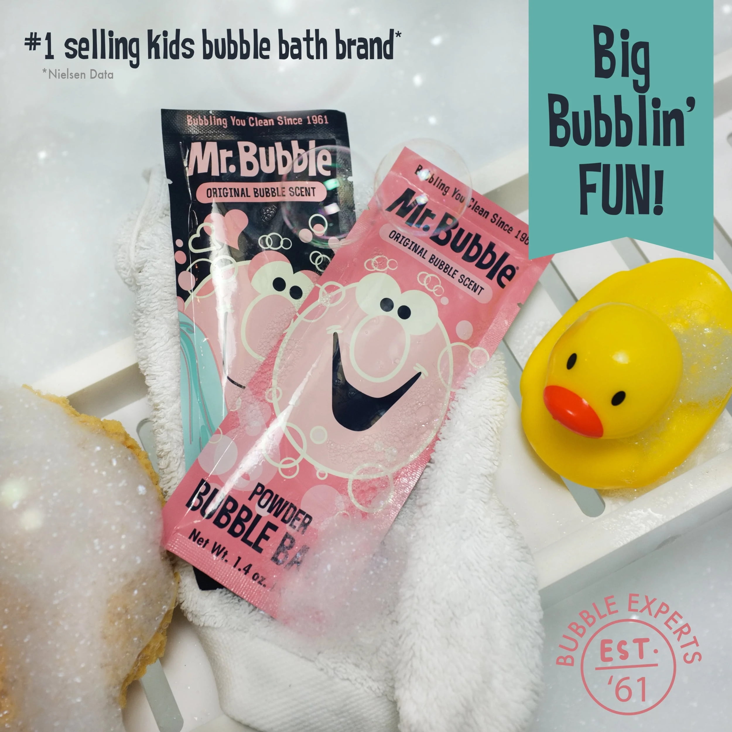 Mr. Bubble Retro Powder Bubble Bath, Bubble Gum Scent, 1.4 oz packet