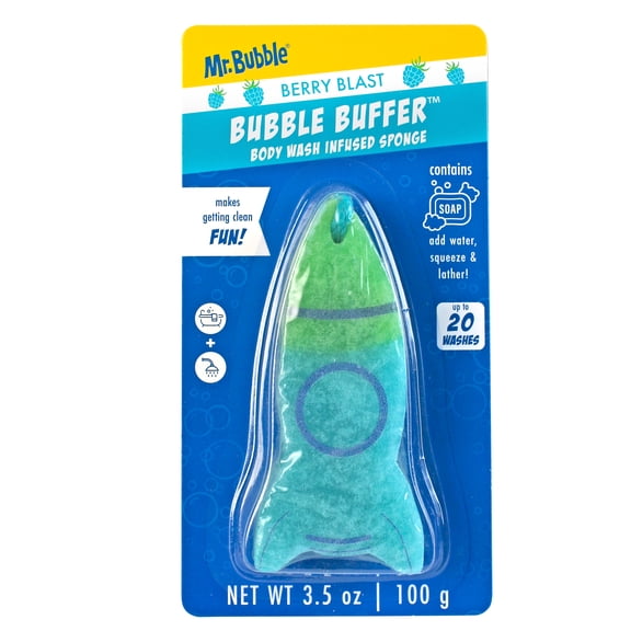 Mr. Bubble Bubble Buffer Rocket Body Wash Infused Sponge, Berry Blast, 3.5 oz