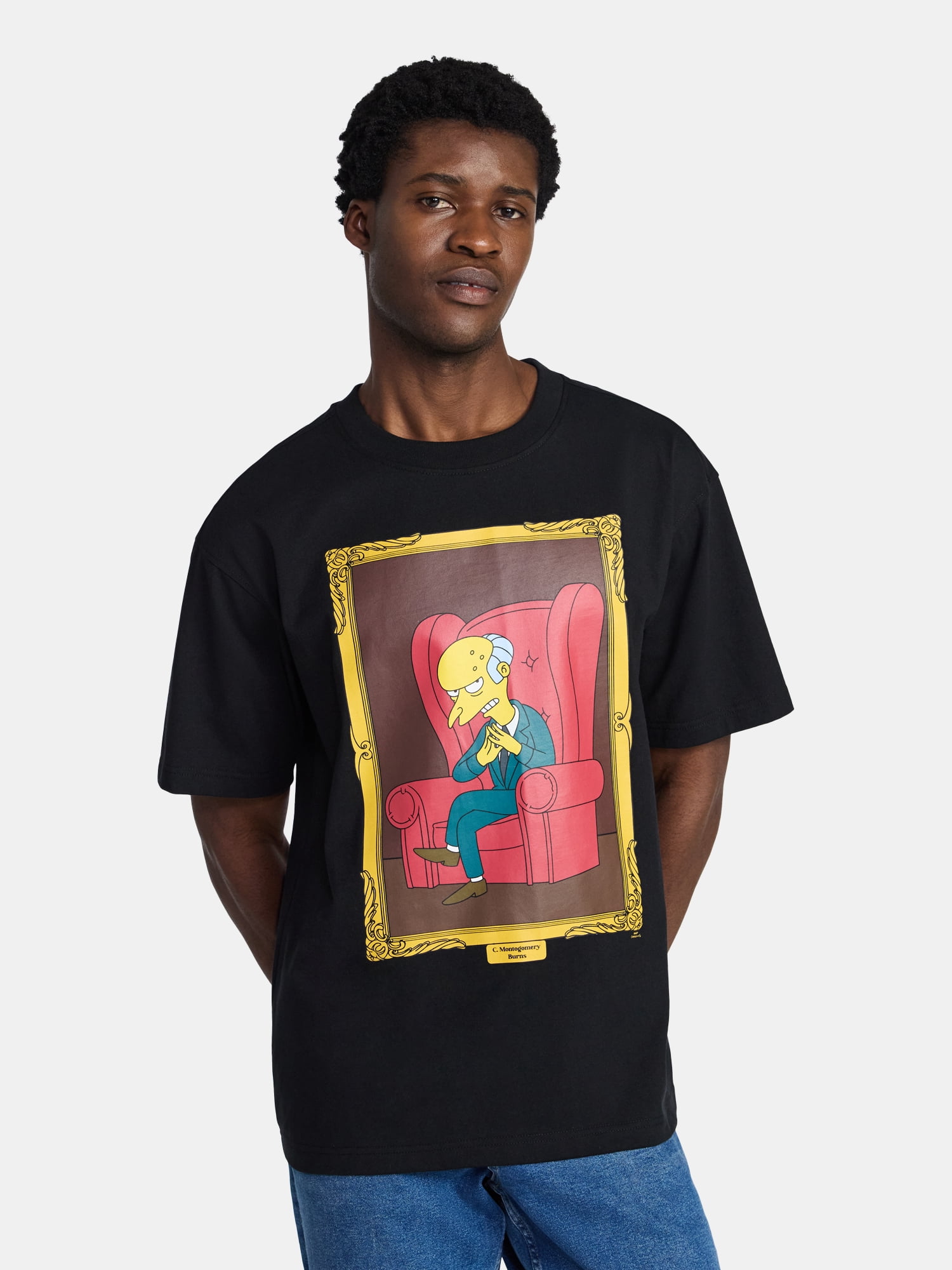 The Simpsons Mr. Burns Men’s Oversized Front and Back Graphic T-Shirt with Short Sleeves, Sizes S-3XL