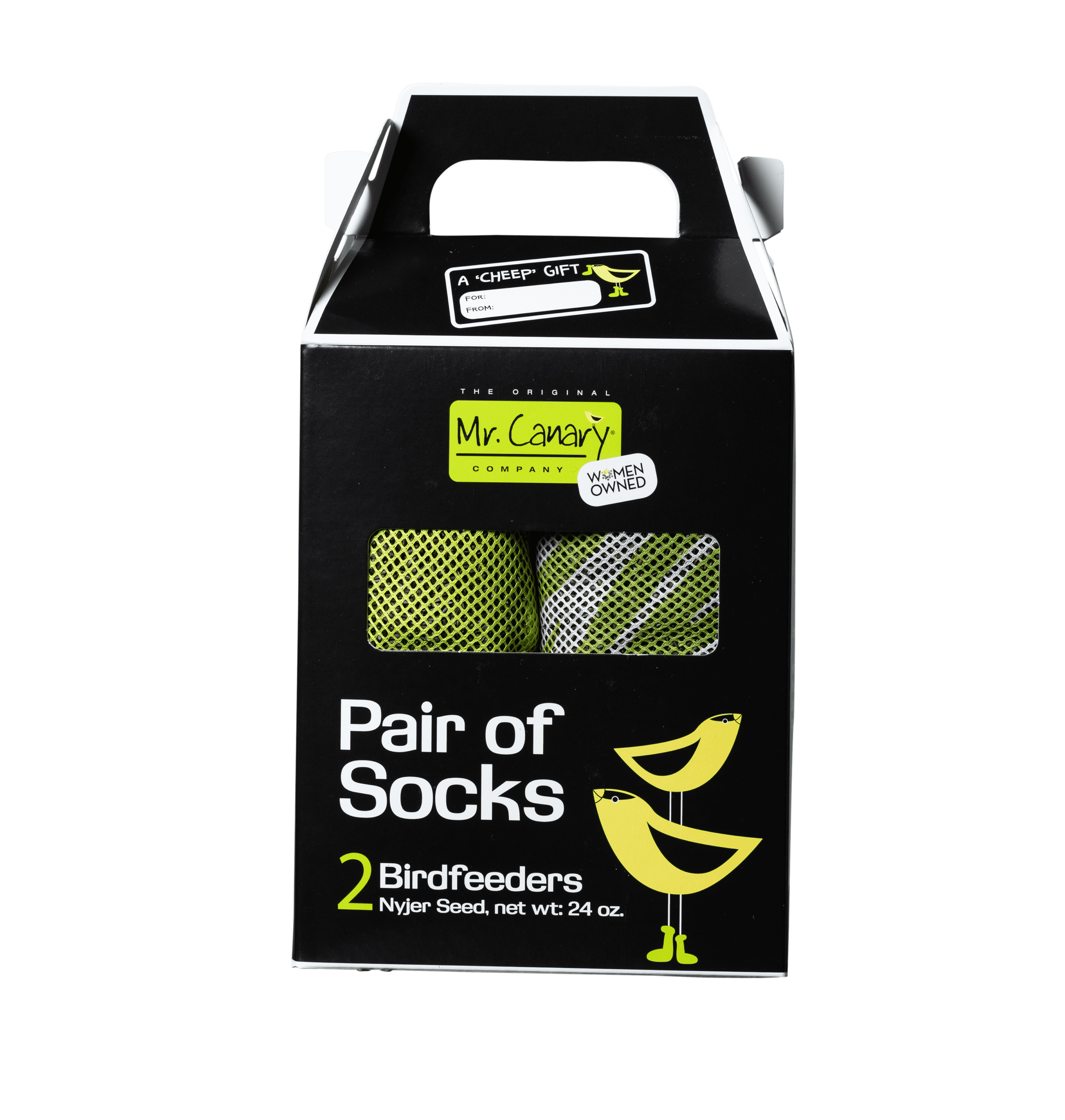 Mr. Canary Green/White Seed-Filled Finch Sock Feeders, 'Pair of Socks' 2ct