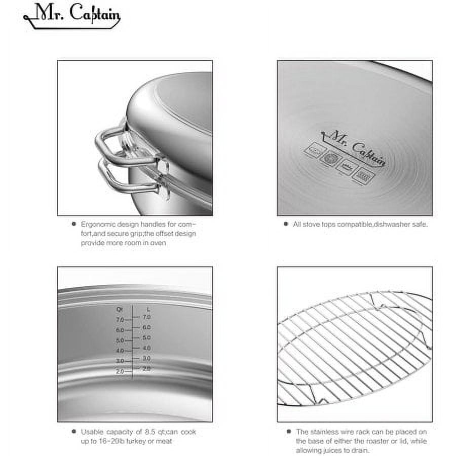 Mr Captain Roasting Pan with Rack and Lid 12 Quart,18/10 Stainless