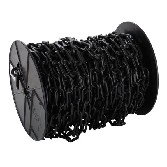 Mr. Chain Plastic Barrier Chain Reel, Black, 2-Inch Link Diameter, 125-Foot Length 50103 — Residential Use, Standard Application