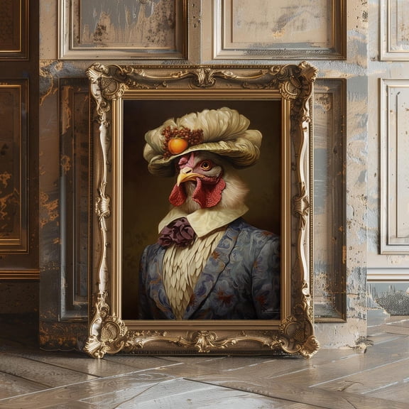 Mr. Chicken Vintage Animal Portrait Poster, Unframed Size 8x12